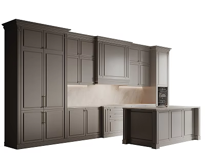 Modern Kitchen Cabinets With Upper Lower Storage Units And Central Island Design 3d model