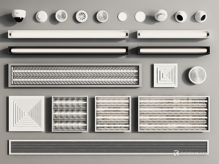 Various Grille Lights Featuring Different Design Patterns And Ceiling Mount Shapes 3d model 