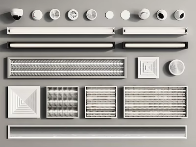 Various Grille Lights Featuring Different Design Patterns And Ceiling Mount Shapes 3d model