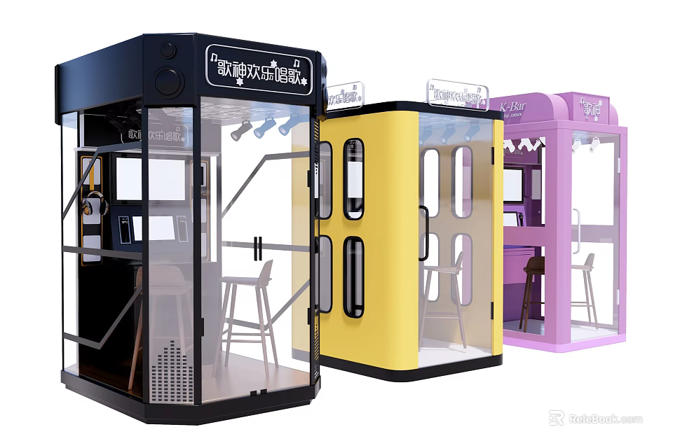 Musical Instruments And Art Supplies In Colorful Soundproof Booths For Creative Activities 3d model 
