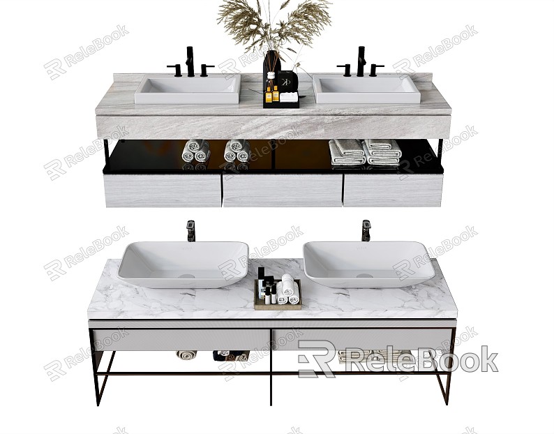 Modern Washstand Basin Bath Cabinet Plant Ornaments Vase Towel Bathroom Supplies model