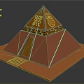 Orange Pyramid Structure With Yellow Decorative Symbols On Top And Base Steps 3d model