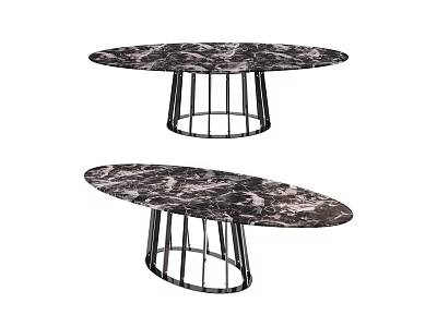 Round And Oval Modern Coffee Tables With Marble Textured Top And Black Metal Frame 3d model