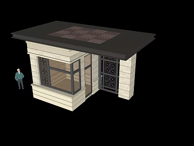 Small Building Model With Light Exterior Black Roof Solar Panels Windows And Decorative Door 3d model
