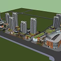 Modern Commercial Street With High Rise Buildings Shops And Palm Trees