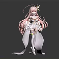 3D Model Pink Long Haired Character Standing In White Flowy Dress With Decorative Headpiece