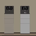Modern Black And White Kitchen Appliances With Digital Display Water Dispenser And Storage Cabinets