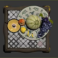 Fresh Assorted Fruits On Decorative Wooden Table With Wine Glass And Candle