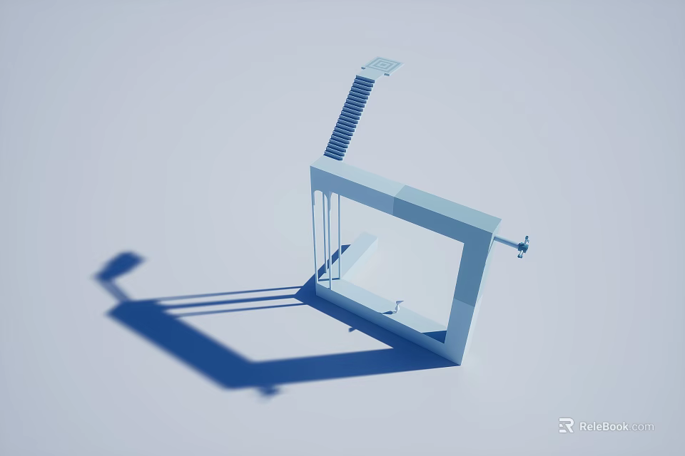 Light Blue Modern Abstract Architectural Model Featuring Rectangular Frame Sloped Ladder And Supporting Pillars 3d model 