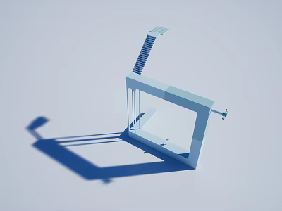 Light Blue Modern Abstract Architectural Model Featuring Rectangular Frame Sloped Ladder And Supporting Pillars 3d model