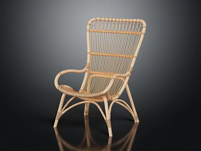 Classic Handwoven Rattan Chair With Curved Armrest And Woven Back Design 3d model