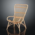 Classic Handwoven Rattan Chair With Curved Armrest And Woven Back Design