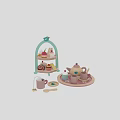 Wooden Toy Tea Set With Three Tiered Dessert Stand Teapot And Cups