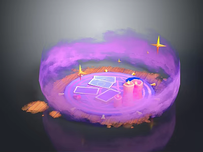 Cartoon Scene With Purple Cloud Magic Circle Cards Pink Candles And Golden Stars 3d model