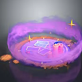 Cartoon Scene With Purple Cloud Magic Circle Cards Pink Candles And Golden Stars