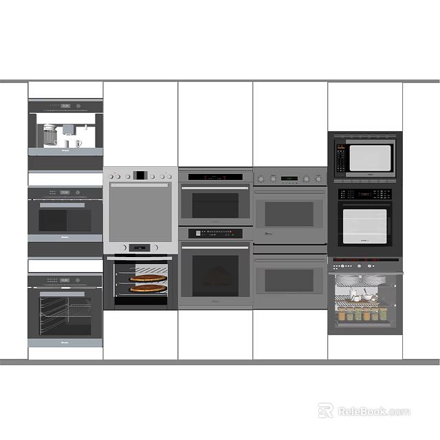 Modern Kitchen With Built in Stainless Steel Appliances And White Cabinets 3d model 