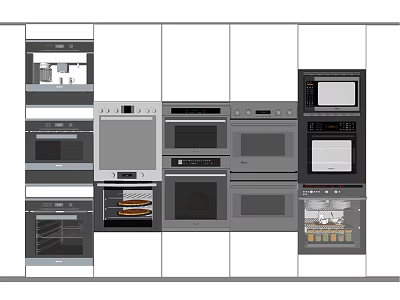 Modern Kitchen With Built in Stainless Steel Appliances And White Cabinets 3d model