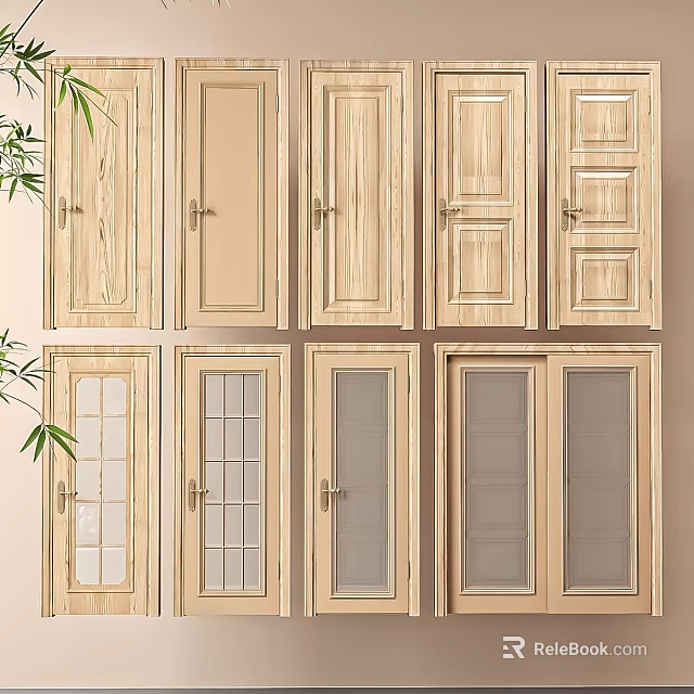 Wooden Hinged Doors With Various Designs And Glass Panels For Interior Use 3d model 