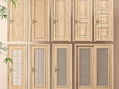Wooden Hinged Doors With Various Designs And Glass Panels For Interior Use 3d model