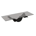 Modern Glass Top Coffee Table With Black Curved Wavy Base Design
