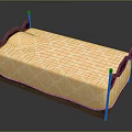 Classic Single Bed With Wooden Carved Frame And Light Pink Diamond Patterned Sheet 3d model