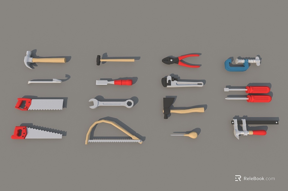 Various Industrial Tools Collection Featuring Hammers Pliers Wrenches Saws And Clamps 3d model 