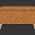 Modern Orange Square Ottoman With Tufted Button Design And Wooden Legs