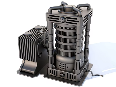 Industrial Air Compressor Heavy Duty Metal Cylinder With Cooling Fins Pipes And Base 3d model