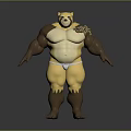 Muscular Bear Character With Yellow White Body Buff Physique And White Shorts