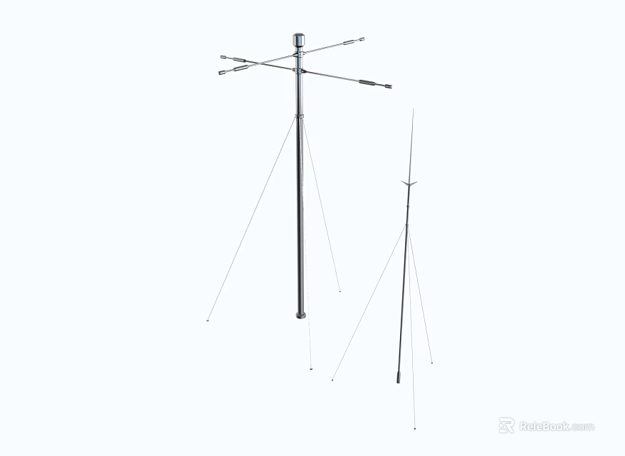 Outdoor Radio Antenna Setup With Vertical Pole And Support Wires 3d model 