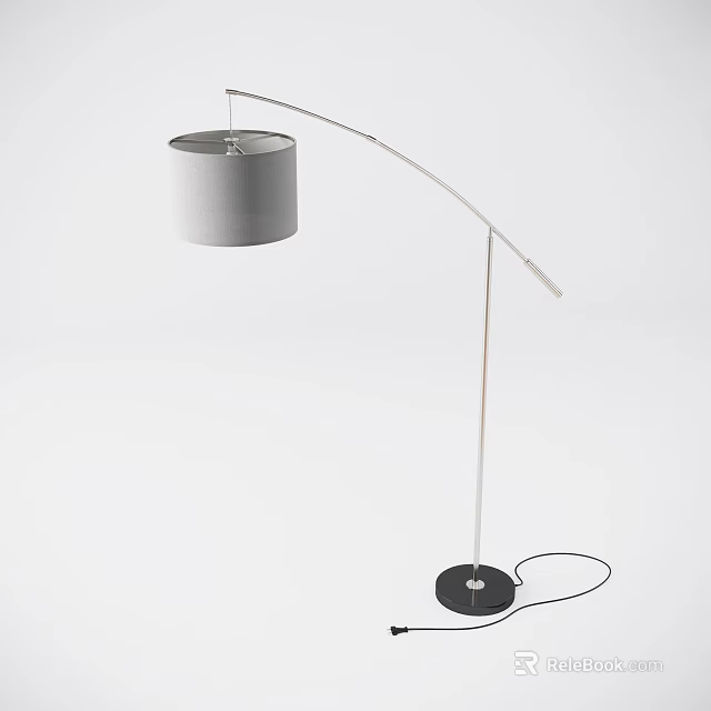 Modern Arched Floor Lamp With Cylindrical Shade And Black Base Design 3d model