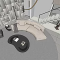 Modern Duplex Living Room Interior Design With Staircase Hanging Chandelier Sofa And Plants