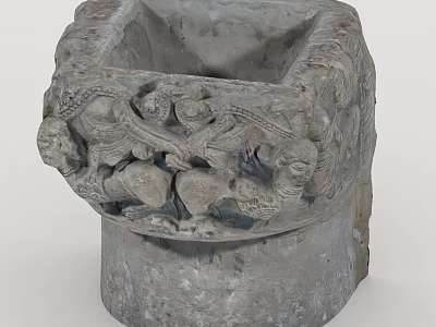 Intricate Stone Sculpture Carving With Detailed Floral Patterns And Figural Designs 3d model