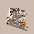 Vintage Mechanical Device with Metal Frame Gear Wheel and Piston Components 3d model