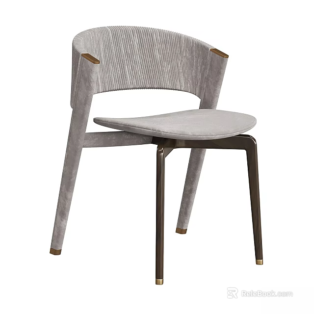 Modern Leisure Chair With Light Gray Fabric Curved Backrest And Metal Legs 3d model 