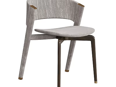 Modern Leisure Chair With Light Gray Fabric Curved Backrest And Metal Legs 3d model