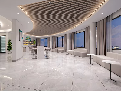Modern Lobby Interior With Spacious Layout Marble Floor Sofas And Large Windows 3d model