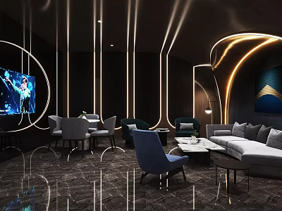 Modern KTV Lounge With Stylish Sofa Large Screen Round Lighting And Comfortable Seating 3d model