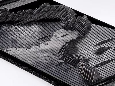 Miniature Garden in Black Tray Featuring Wavy Mountain Structures And Water Texture 3d model