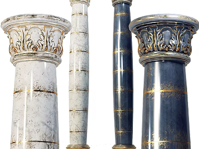Ornate Marble And Dark Columns With Gold Accents And Carved Capitals 3d model