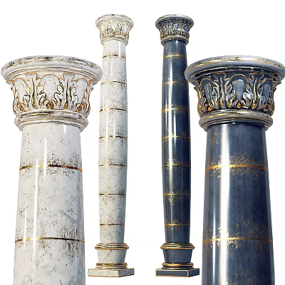 Ornate Marble And Dark Columns With Gold Accents And Carved Capitals 3d model