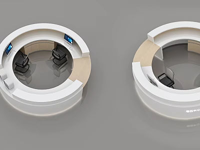Modern Circular Public Chair Design With Black Seats And Blue Screens 3d model