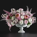 Elegant White Vase with Pink and White Roses Peonies and Purple Foliage Decorative Arrangement