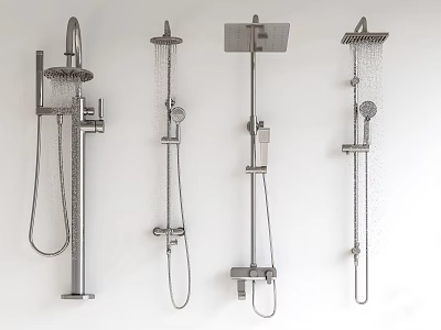 Chrome Finish Modern Shower Systems with Various Designs and Handheld Sprayers 3d model