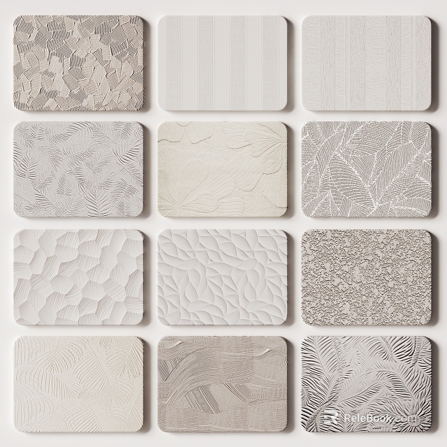 Textured Wall Panels With Various Patterns In Neutral Beige And Gray Tones 3d model 