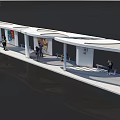 Modern Station Exterior Design With White Canopy Art Murals Pedestrians Benches And Trees