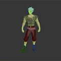 3D Animated Character Model With Blonde Hair Green Sleeveless Top Brown Pants And Boots
