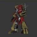 Red And Golden Mechanical Robot Figure With Black Armor And Joints