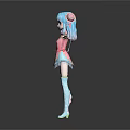 3D Game Anime Character With Blue Twintails Pink Dress Bow And Outstretched Arms