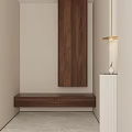 Minimalist Walnut Bedside Table With Drawer And White Column Vase Near Pendant Light